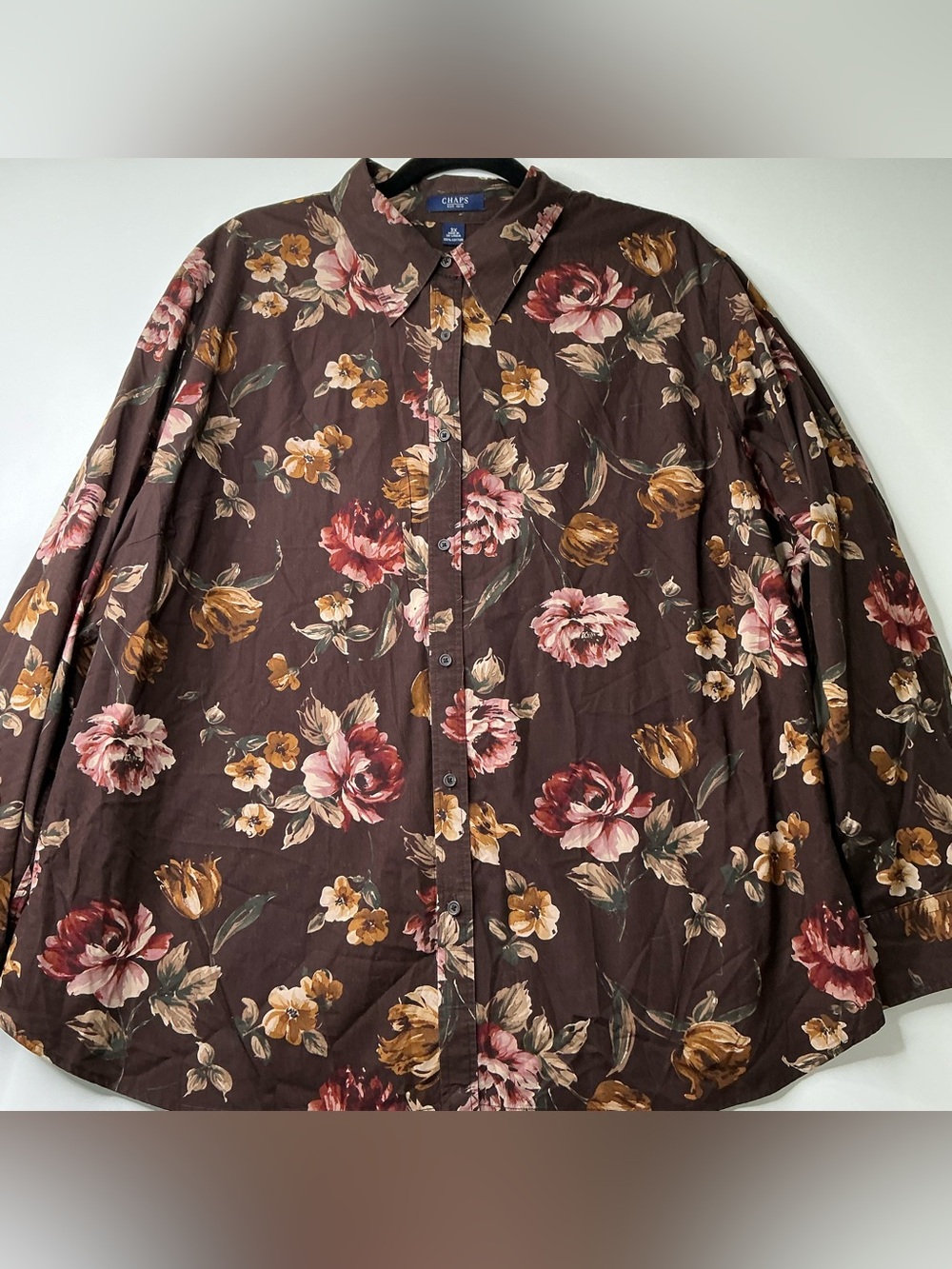 Chaps Women’s Blouse Button Down  Brown Floral Print 3XL Cottage Western